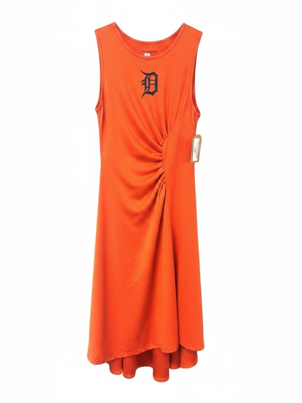 Detroit Tigers Orange Sleeveless Midi Dress with Front Twist